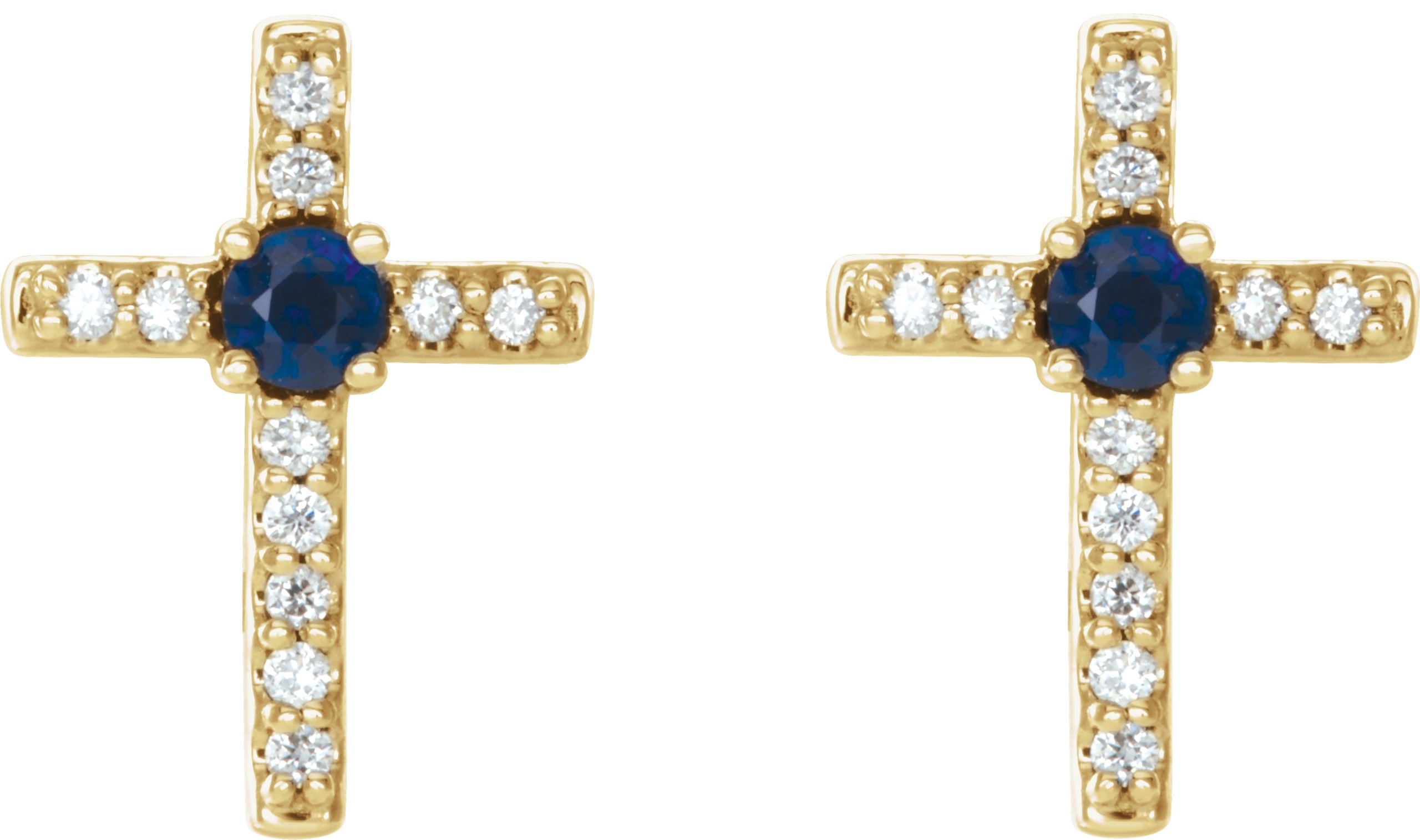 14K Yellow Blue Sapphire & .05 CTW Diamond Cross Earrings