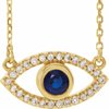 14K Yellow Blue Sapphire and White Sapphire Evil Eye 16 inch Necklace Ref. 14352052