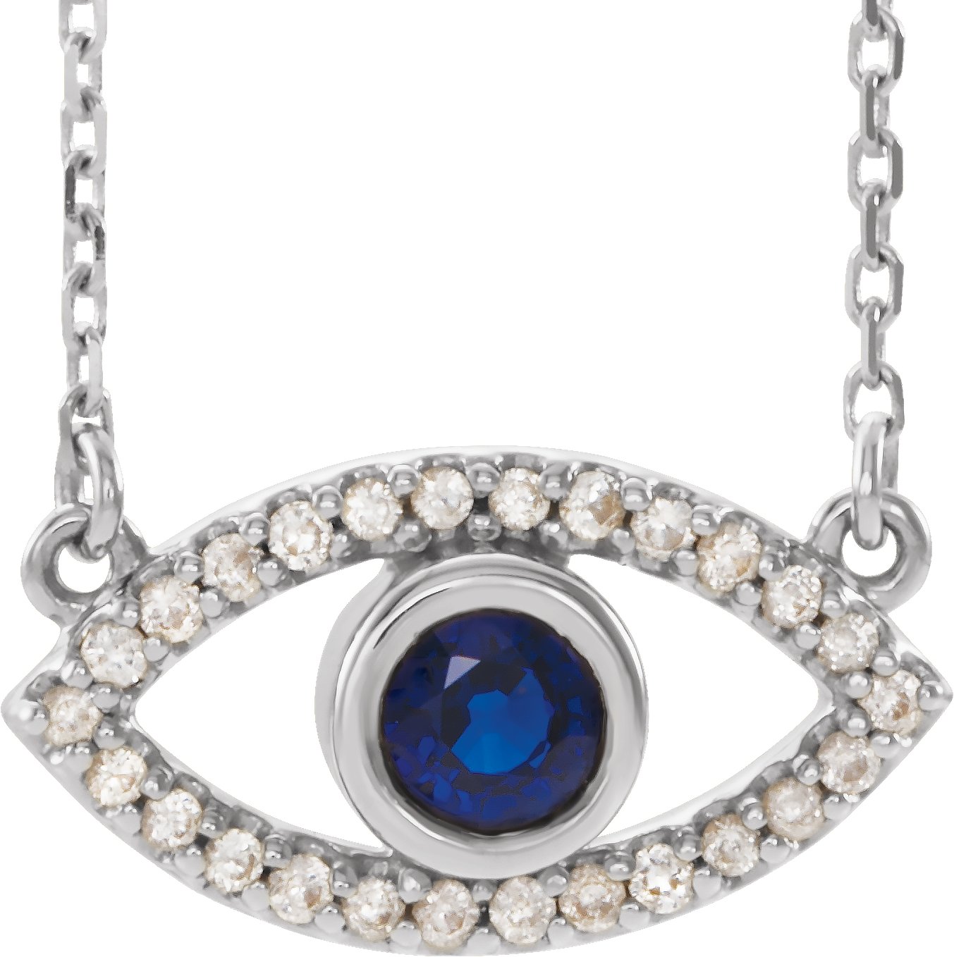 Platinum Blue Sapphire and White Sapphire Evil Eye 18 inch Necklace Ref. 14352041