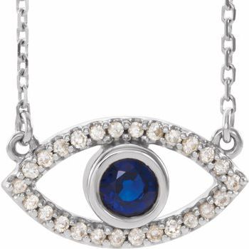 Platinum Blue Sapphire and White Sapphire Evil Eye 16 inch Necklace Ref. 14352059