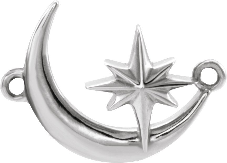 Sterling Silver Crescent Moon & Star Necklace Center