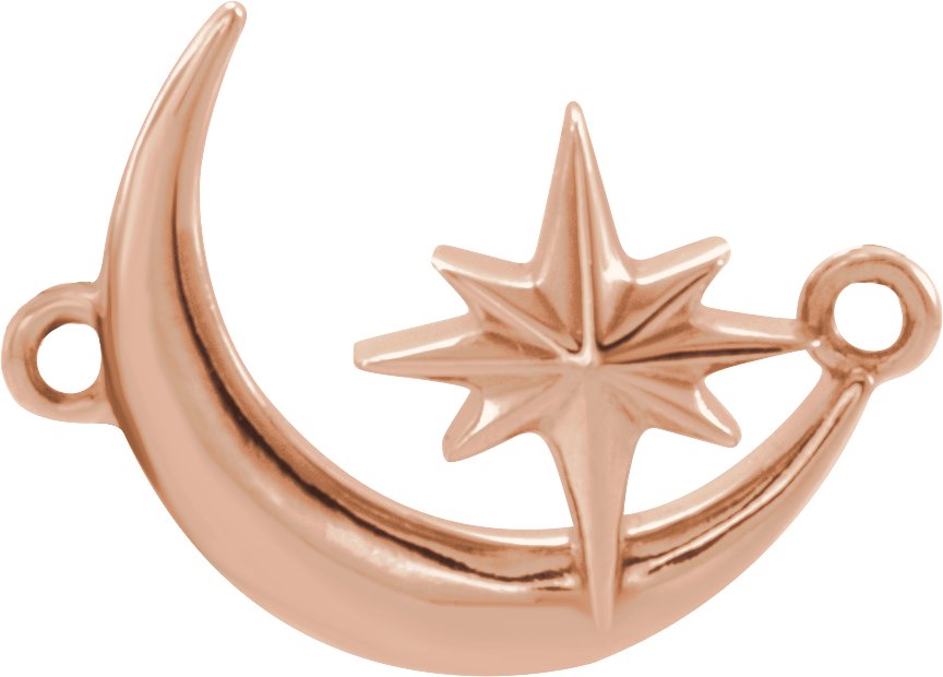 14K Rose Crescent Moon & Star Necklace Center
