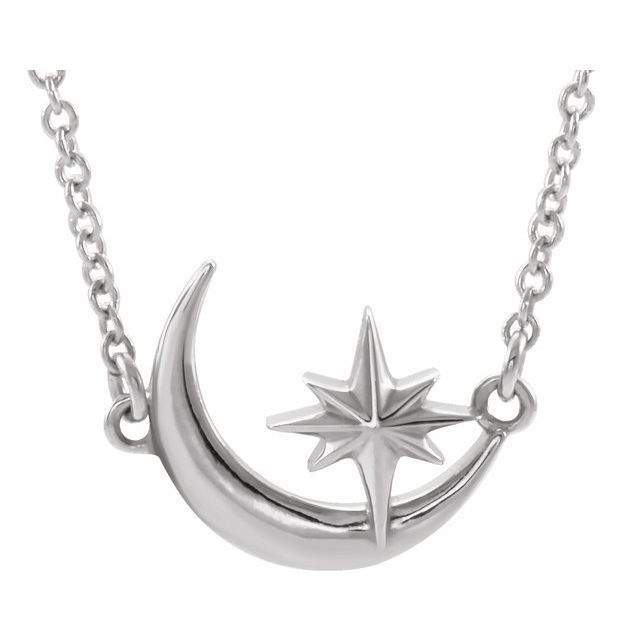 Sterling Silver Crescent Moon & Star 16-18 Necklace   