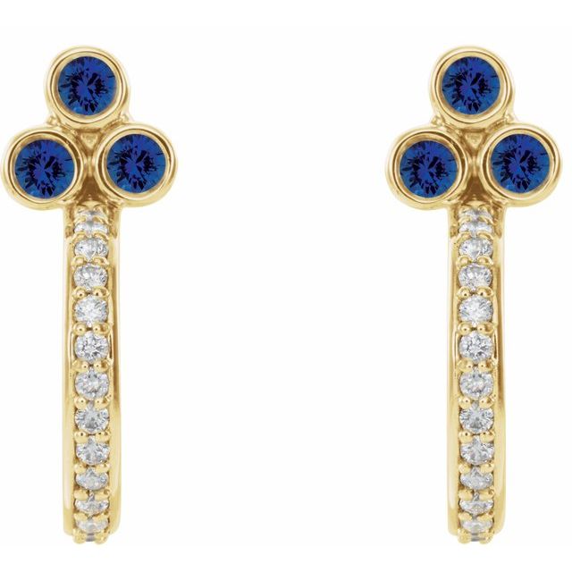 14K Yellow Lab-Grown Blue Sapphire & 1/4 CTW Diamond J-Hoop Earrings
