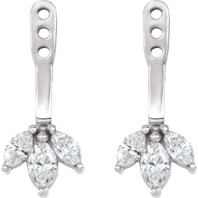 14K White 1/4 CTW Natural Diamond Cluster Front-Back Earring Jackets 