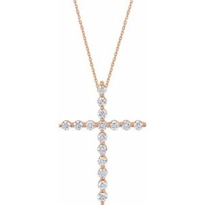 14K Rose 1/5 CTW Diamond Cross 18" Necklace