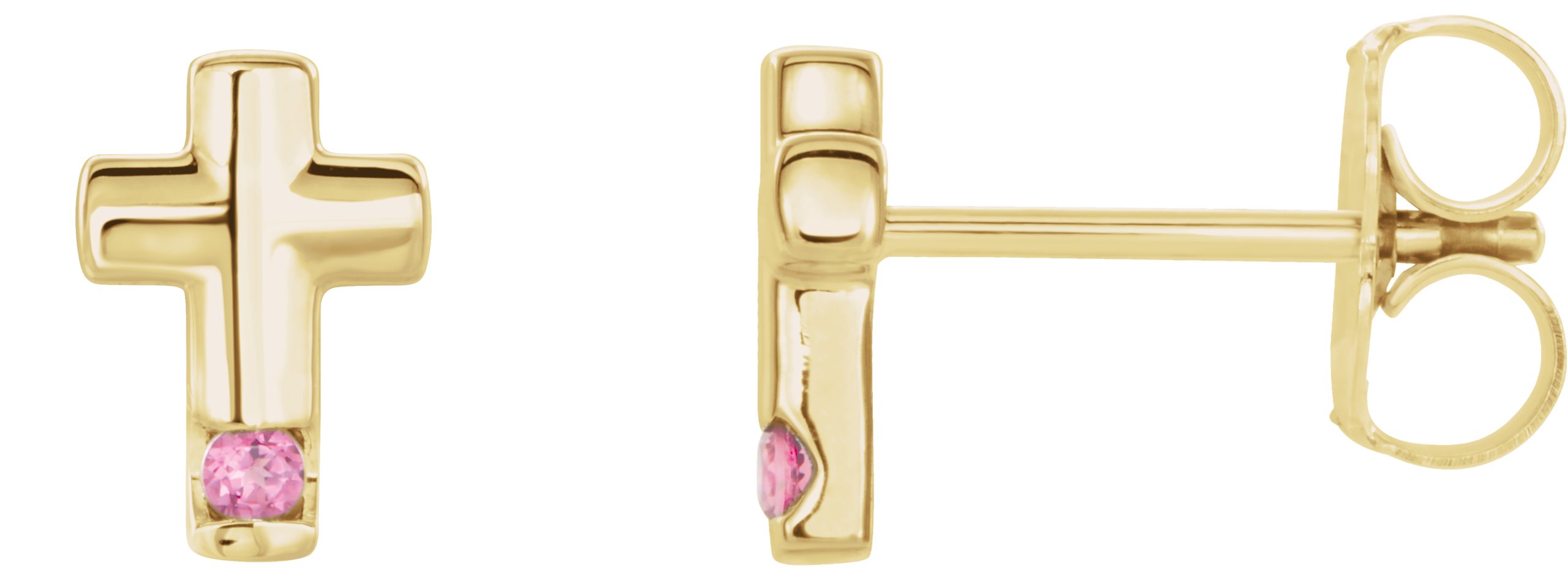 14K Yellow Natural Pink Tourmaline Cross Earrings