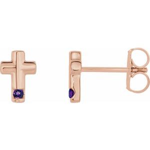 14K Rose Amethyst Cross Earrings