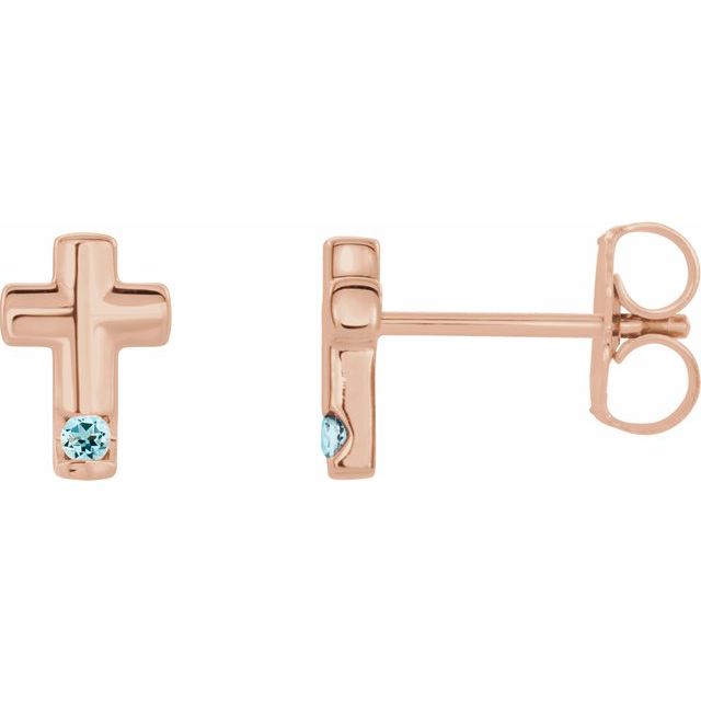 14K Rose Natural Aquamarine Cross Earrings