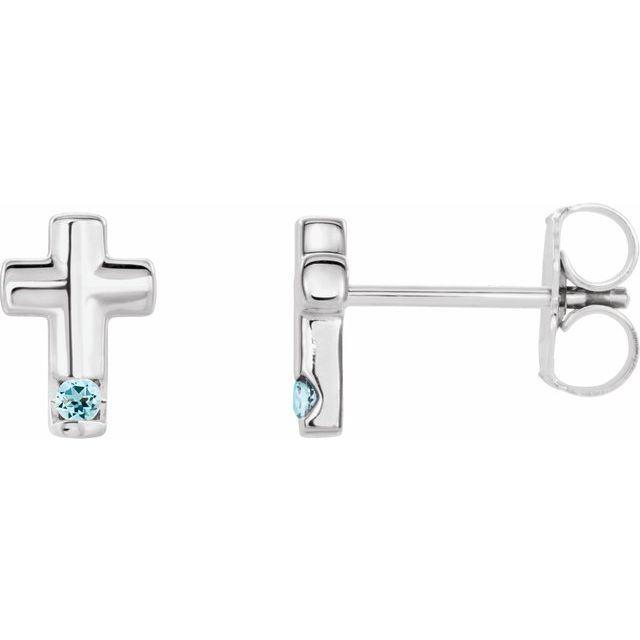 14K White Natural Aquamarine Cross Earrings