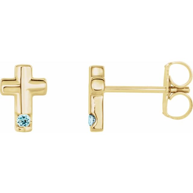 14K Yellow Natural Aquamarine Cross Earrings