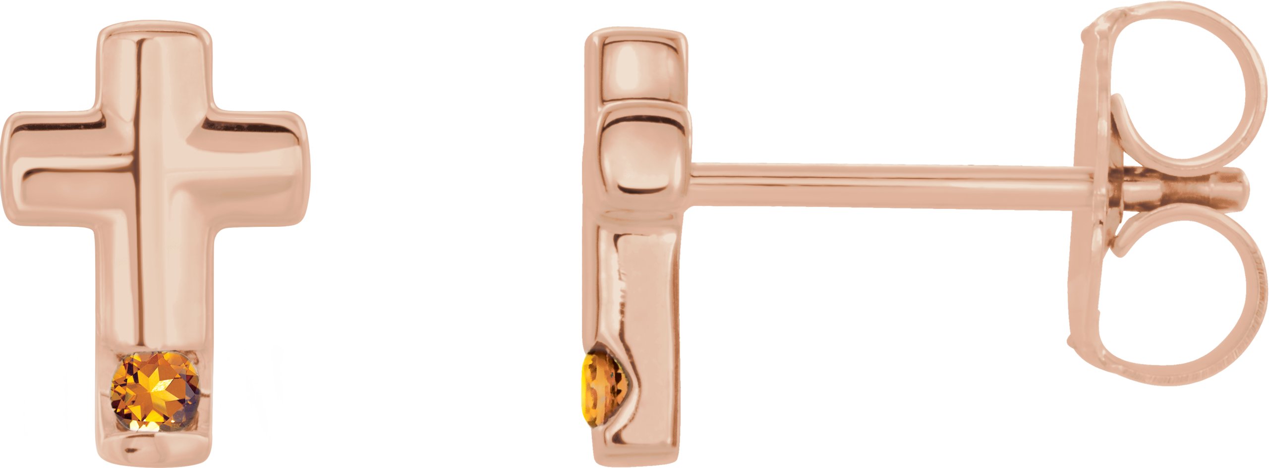 14K Rose Natural Citrine Cross Earrings