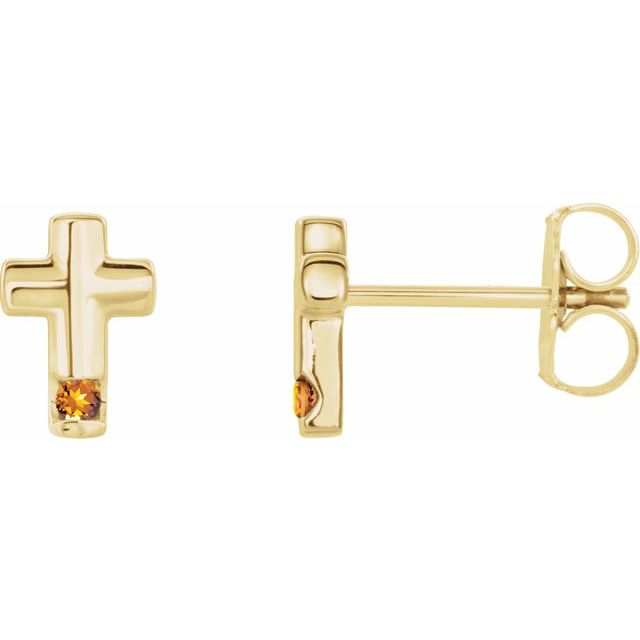 14K Yellow Natural Citrine Cross Earrings