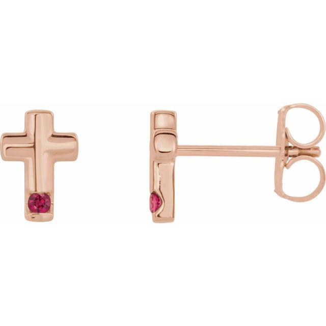 14K Rose Natural Ruby Cross Earrings
