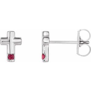 14K White Ruby Cross Earrings