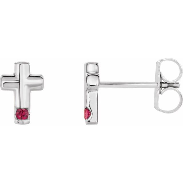 14K White Natural Ruby Cross Earrings