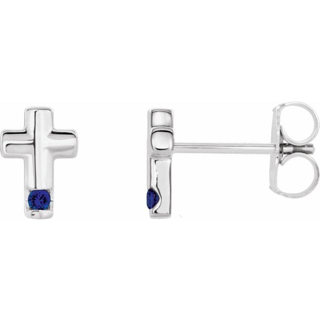 Sterling Silver Natural Blue Sapphire Cross Earrings