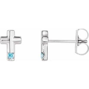 14K White Blue Zircon Cross Earrings