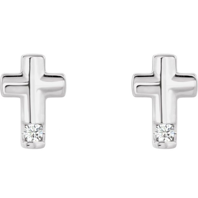 14K White .03 CTW Natural Diamond Cross Earrings          