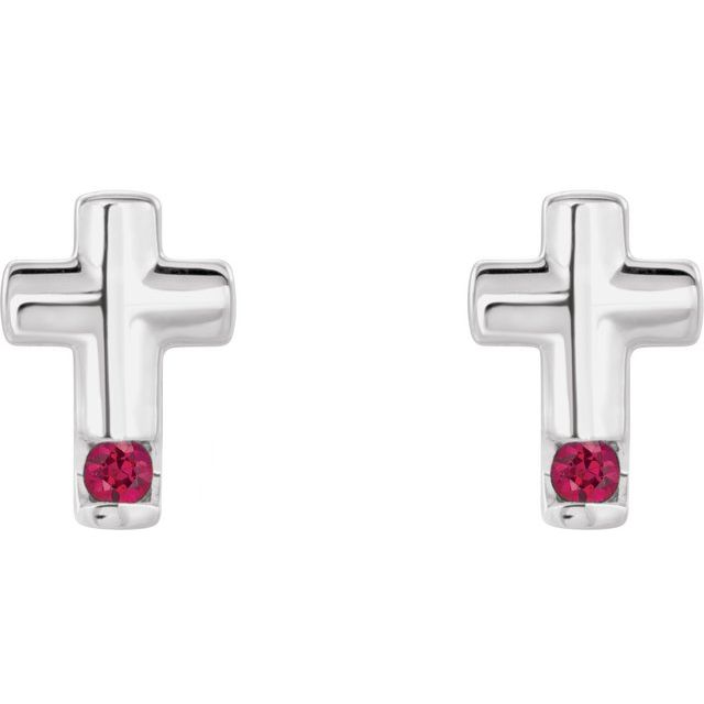 14K White Natural Ruby Cross Earrings