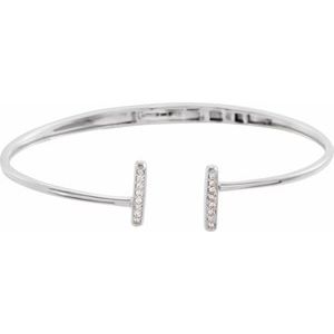 14K White 1/6 CTW Diamond Bar Hinged Cuff Bracelet