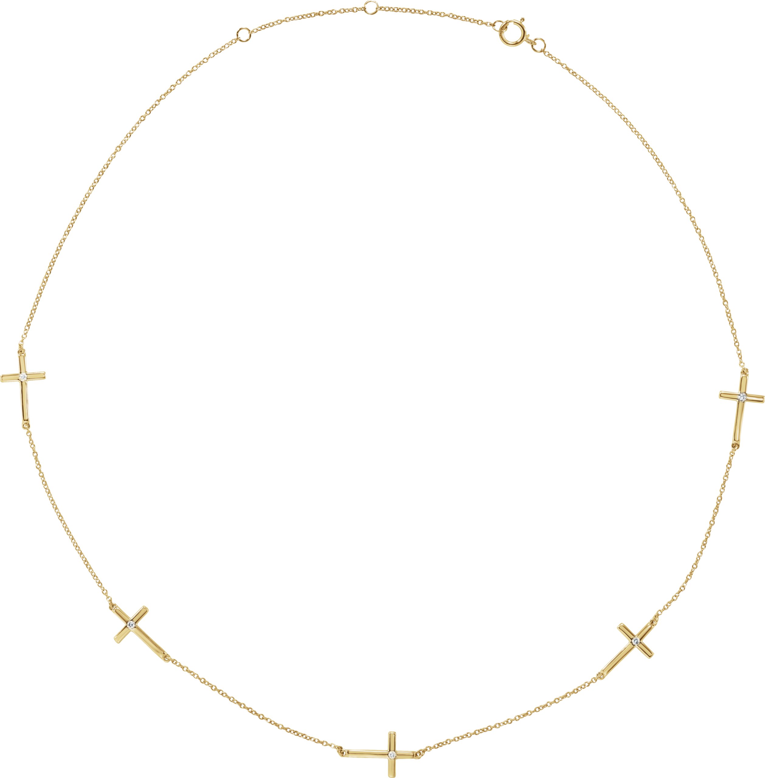 14K Yellow .08 CTW Diamond 5-Station Cross 16-18" Necklace  