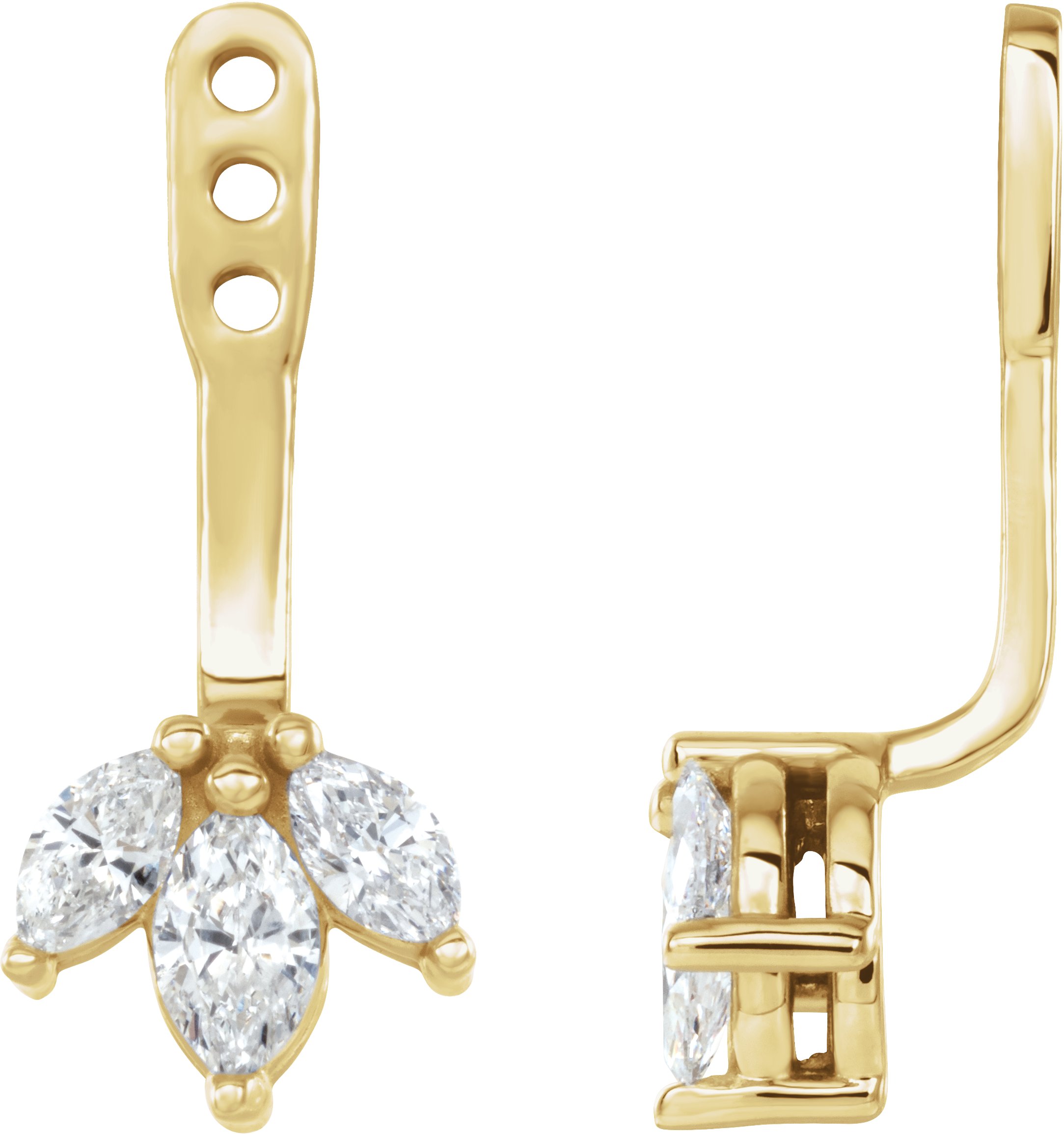 14K Yellow 1/4 CTW Natural Diamond Cluster Front-Back Earring Jackets 