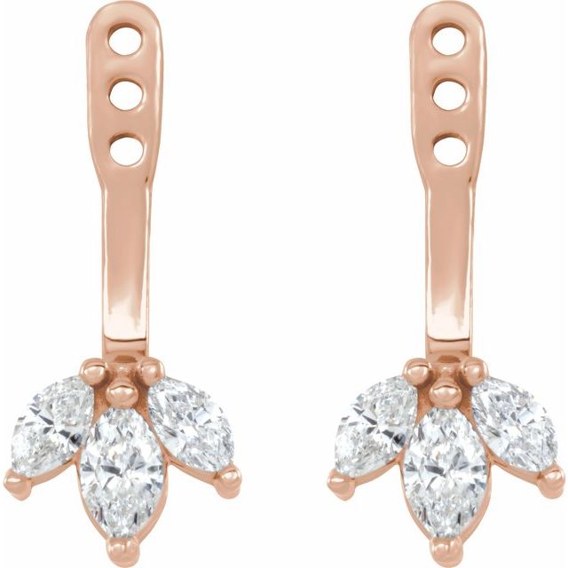 14K Rose 1/4 CTW Natural Diamond Cluster Front-Back Earring Jackets 
