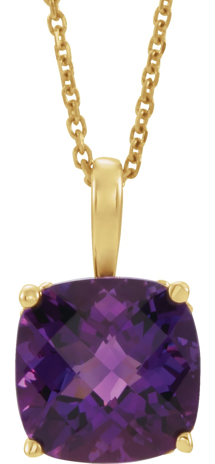 14K Yellow 10 mm Checkerboard Amethyst Pendant