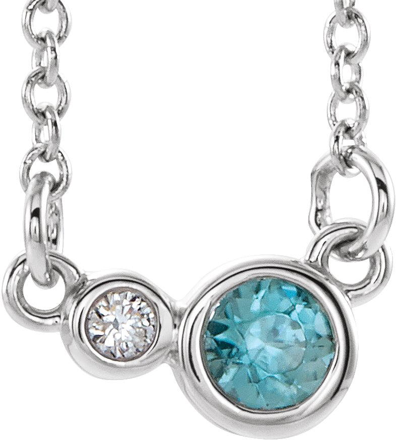 Sterling Silver Blue Zircon & .03 CTW Diamond 18" Necklace        