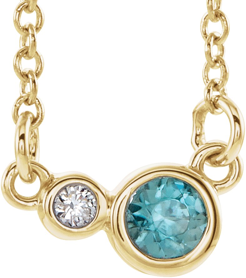 14K Yellow Natural Blue Zircon & .06 CTW Natural Diamond 16" Necklace 