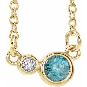 14K Yellow Natural Blue Zircon & .06 CTW Natural Diamond 16" Necklace 