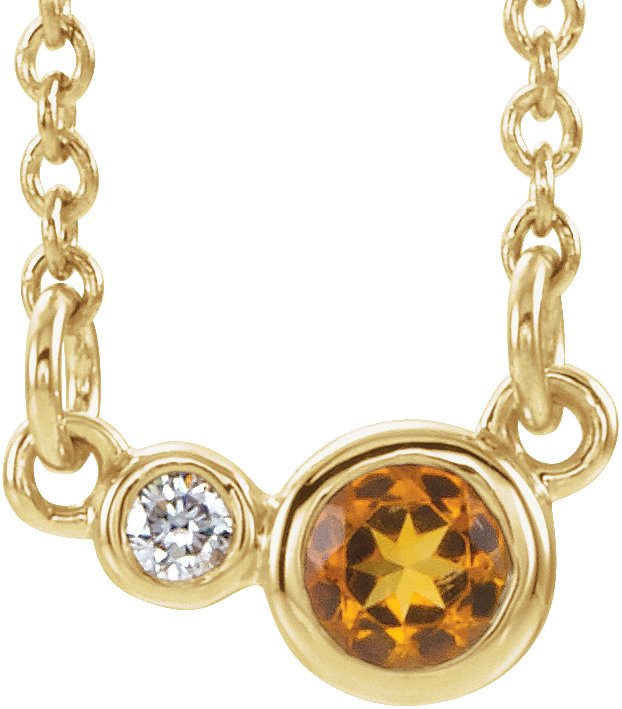 14K Yellow Natural Citrine & .02 CTW Natural Diamond 16" Necklace 