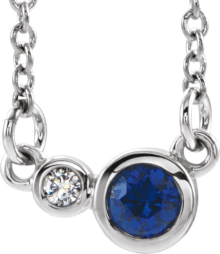 14K White Natural Blue Sapphire & .02 CTW Natural Diamond 18" Necklace 