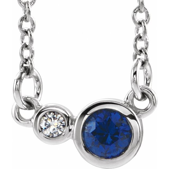 14K White Blue Sapphire & .02 CTW Diamond 18" Necklace         