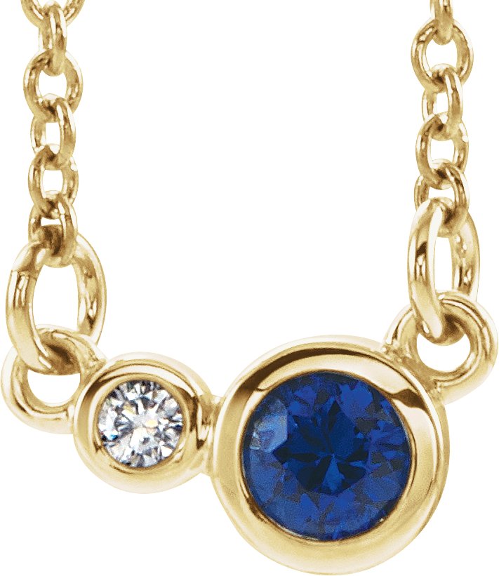 14K Yellow Natural Blue Sapphire & .02 CTW Natural Diamond 18" Necklace 