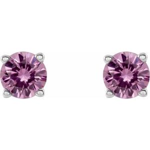 14K White 4 mm Natural Pink Sapphire Earrings with Friction Post