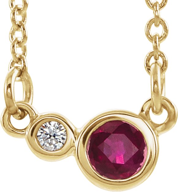14K Yellow Natural Ruby & .02 CTW Natural Diamond 18" Necklace 