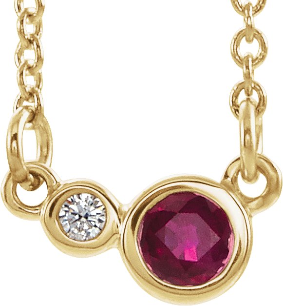 14K Yellow Lab-Grown Ruby & .03 CTW Natural Diamond 18" Necklace 