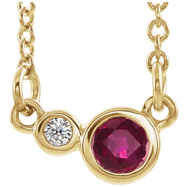 14K Yellow Natural Ruby & .02 CTW Natural Diamond 18" Necklace 