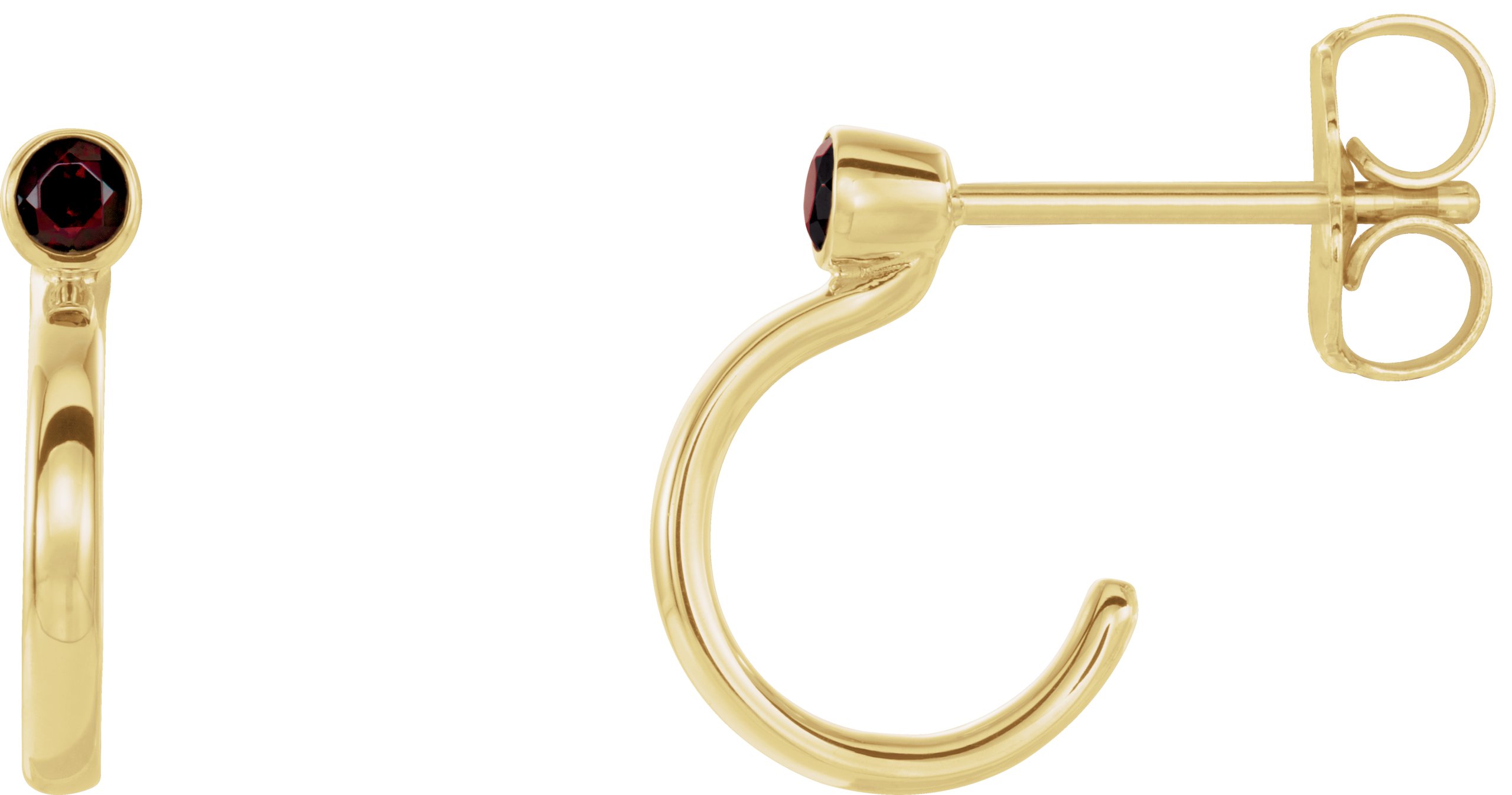 14K Yellow 2 mm Round Mozambique Garnet Bezel-Set Hoop Earrings
