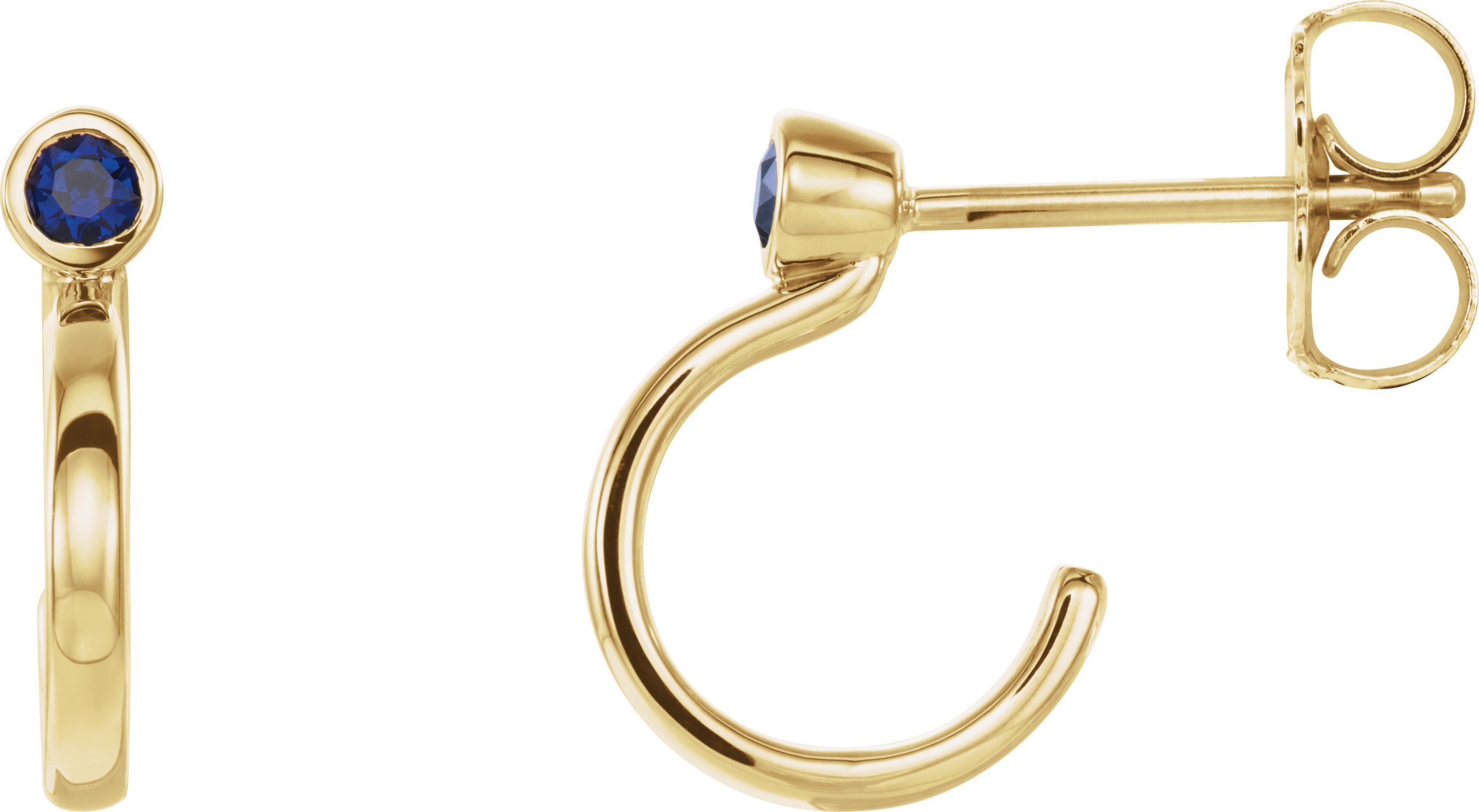 14K Yellow 2.5 mm Round Blue Sapphire Bezel-Set Hoop Earrings