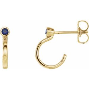 14K Yellow 2.5 mm Round Blue Sapphire Bezel-Set Hoop Earrings