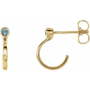 14K Yellow 2 mm Round Blue Zircon Bezel-Set Hoop Earrings