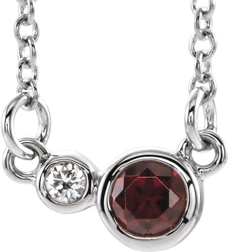 Sterling Silver Natural Mozambique Garnet & .06 CTW Natural Diamond 18" Necklace 