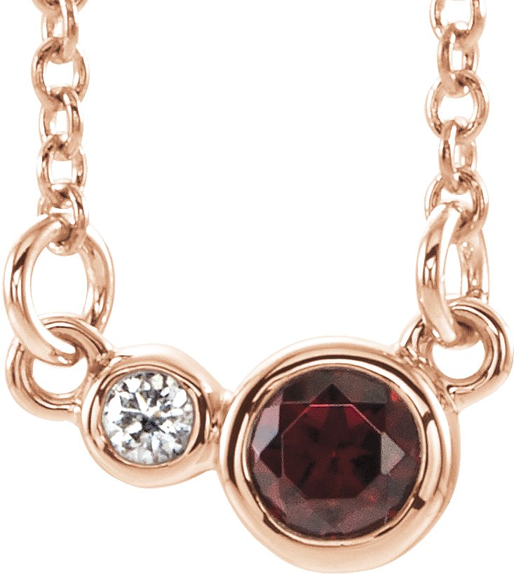 14K Rose Natural Mozambique Garnet & .02 CTW Natural Diamond 18" Necklace 