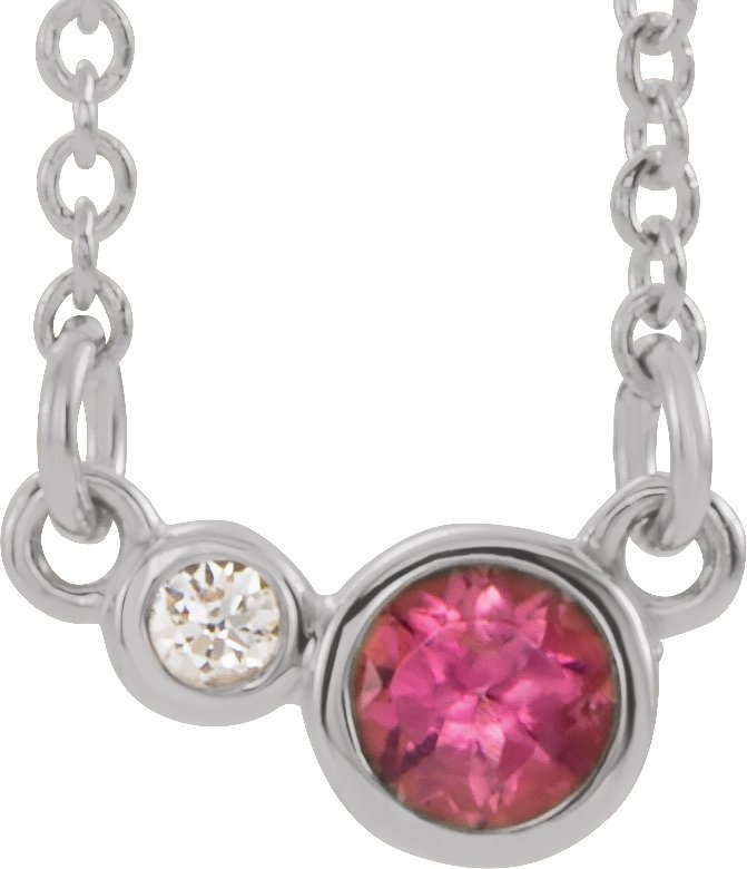 Sterling Silver Natural Pink Tourmaline & .03 CTW Natural Diamond 18" Necklace 