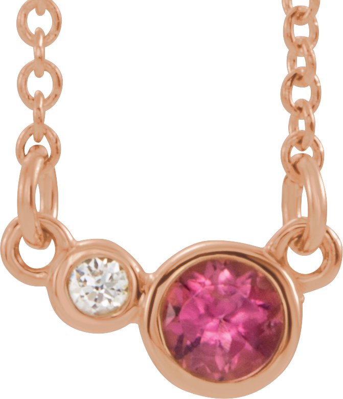 14K Rose Natural Pink Tourmaline & .02 CTW Natural Diamond 18" Necklace 