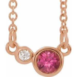 14K Rose Natural Pink Tourmaline & .02 CTW Natural Diamond 18" Necklace 