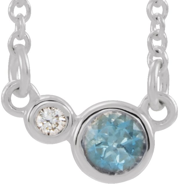 14K White Natural Aquamarine & .02 CTW Natural Diamond 16" Necklace 